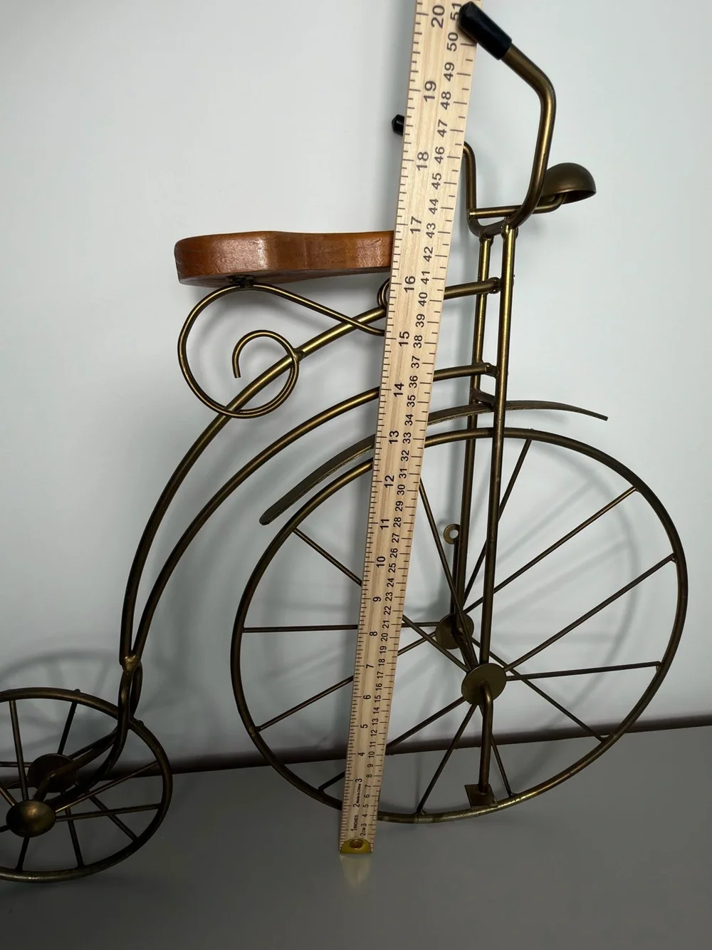 Vintage Penny Farthing High Wheel Bicycle Metal Wall Decor Wood Seat